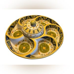 NEW IKEA Italian Hand-Painted Divided Serving Tray with Lidded Bowl-IKEA